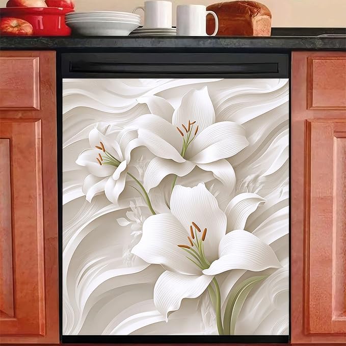 Flower Dishwasher Magnet Cover 23x26 Inch Petal Texture Magnetic Dishwasher Cover Washers Fridge Panel Decal Cover Washing Machine Cabinet Reusable Door Covers Decorative