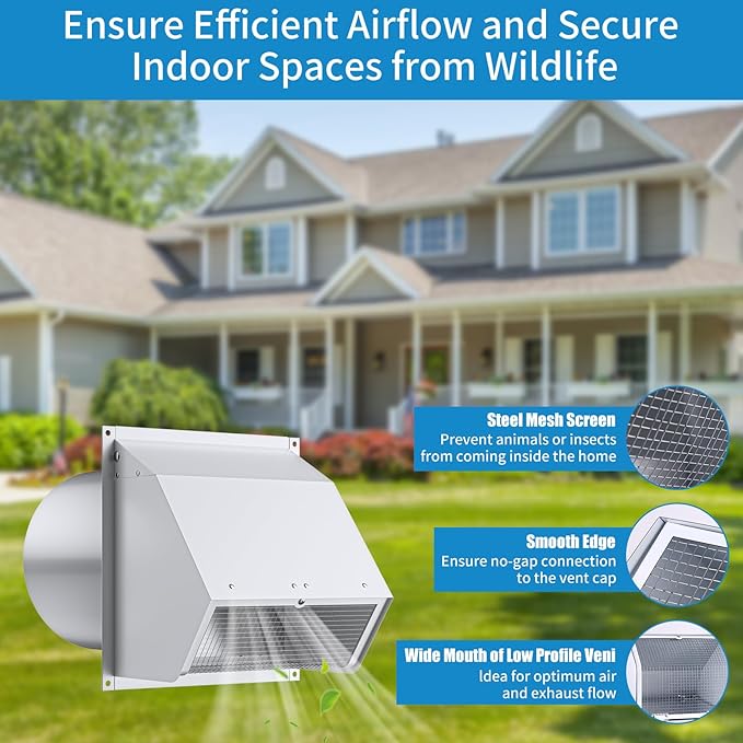 6 Inch Hooded Wall Vent with Screen and Damper,Wall Exhaust Vent Cover Cap,Dryer Vent Cover Outside,External Extractor Wall Vent Hood for House Kitchen Range Hood Air Ventilation White