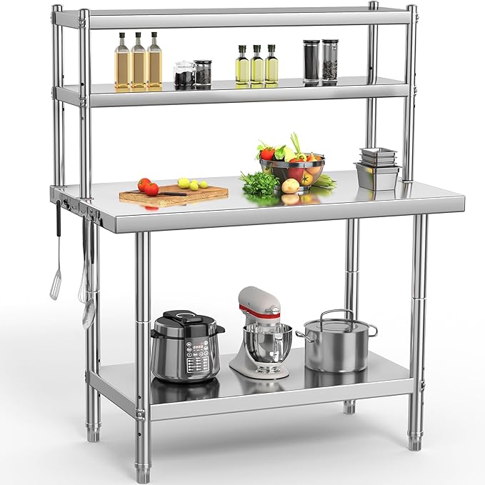YITAHOME NSF Stainless Steel Work Table With Overshelves, 30" X 24" With 30" X 12" Shelf, Metal Prep Table for Home Kitchen Restaurant Garage Warehouse