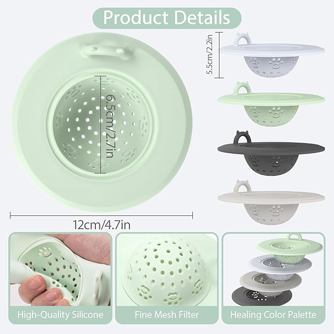 Li&Zhao Kitchen Sink Drain Strainer - 4 PCS Silicone Sink Strainer Drain Stopper Sink Plug 4.6˝ Diameter Rim Drain Catcher Kitchen Sink Drain Filter Basket (4 Colors)