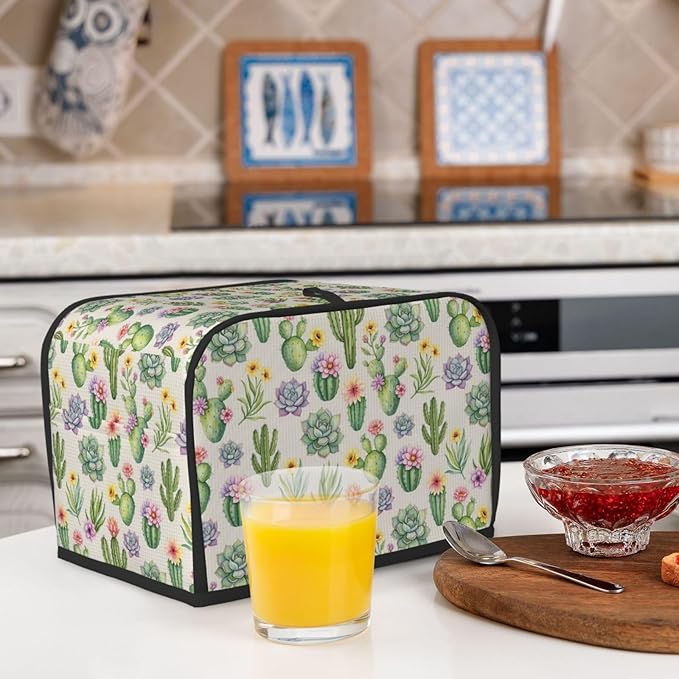 2 Slice Toaster Cover with Pocket, Dust & Fingerprint Protection, Machine Washable Polyester Appliance Cover Wilder California Prickly Pear Cactus Flowers Floral