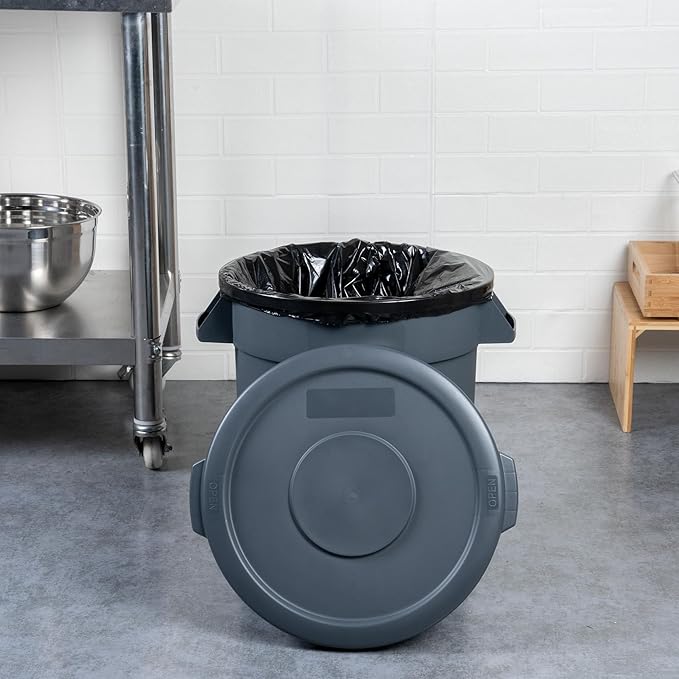 Restaurantware-LID ONLY: RW Clean Waste Container Lid, 1 Round Trash Can Cover - Waste Bin Sold Separately, For 10 Gallon Dustbin, Built-In Handle, Gray Plastic Garbage Can Cover, Heavy-Duty