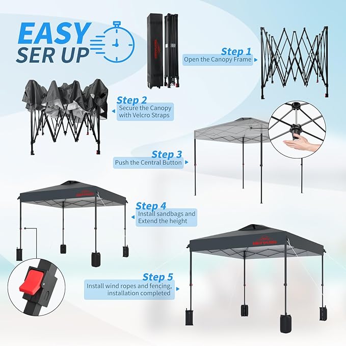 12x12 Pop Up Canopy, Easy Up Canopy Tent, Heavy Duty Tents for Parties, One Person Set Up Event Tent, Grey
