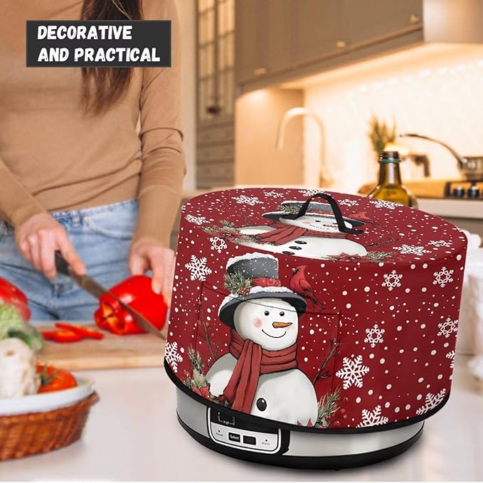 Snowman Cardinal Snowflake Print Slow Cooker Dust Cover Protective with Pocket Keep Appliance Clean Fit Most 6-8 Quart Crock Pot Kitchen Appliance Accessories for Christmas Decor