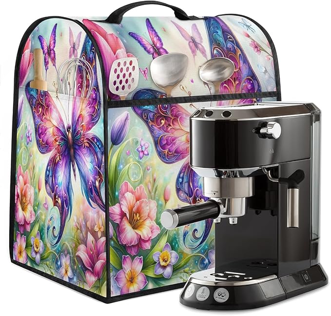 Kitchen Aid Mixer Cover Butterfly Color Flowers Stand Mixer Cover Compatible with 6-8 Quarts Stand Mixers, Dust Covers with Zipper Pocket Foldable Washable Kitchen Aid Organizer Bag