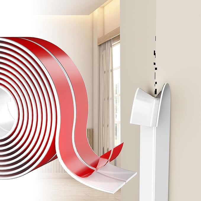 Wall Corner Protector Self-Adhesive Flexible – Durable Rubber, Furniture Edge Guard, Easy to Install, White, Prevents Wall Damage, Ideal for Home or Office Use
