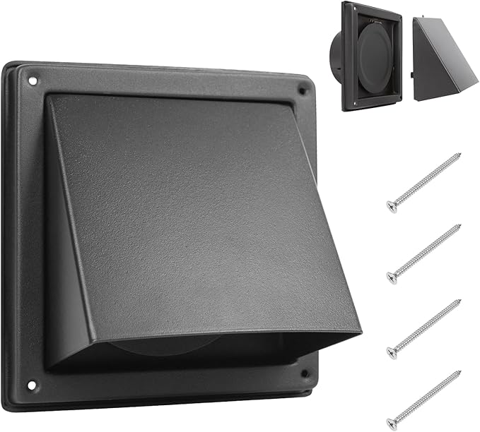 6 Inch Black Dryer Vent Cover Outside Stainless Steel Wall Vent with Removable Cover and Bird Screen Mesh RAL9011