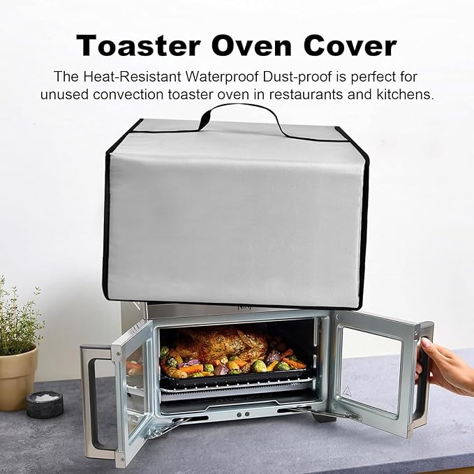 French Door Toaster Dust Cover for Ninja Air Fryer Convection Pizza Oven FO101,Heavy Duty Heat resistant Waterproof Covers Case for Midea Toaster Oven Smokeless Grill Combo (Silver)
