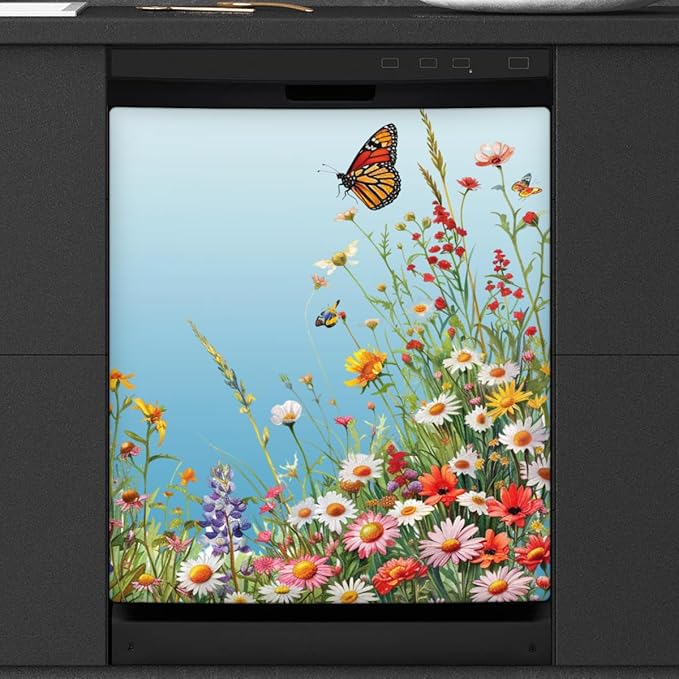 Dishwasher Magnet Cover Flower Red Beautiful Dishwasher Decorative Cover Front Dishwasher Door Cover Reuseable Dishwasher Cover Panel Decal for Kitchen Refrigerator Home Appliances 23" X 26"