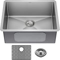 DELTA FAUCET Delta Lenta 23-inch Undermount 16 Gauge Stainless Steel Single Bowl Kitchen Sink with Accessories, 953034-23S-SS, Satin