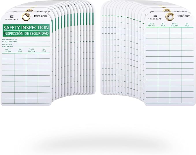 TRADESAFE Bilingual Safety Inspection Tags, Inspección de Seguridad - 30 Safety Tags with 30 Zip Ties, Durable 32 mil Vinyl, Inspection Record Tag for Scaffolds, Ladders, Fire Extinguisher, Machinery