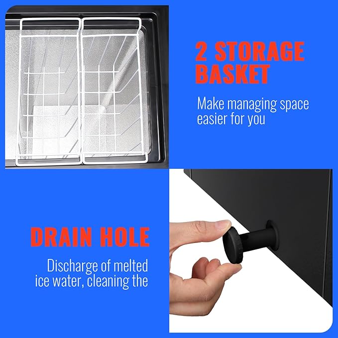 Mini Chest Freezer Top Open Door Small Freezer Deep Freezer with Removable Storage Basket for Home Kitchen Garage Black