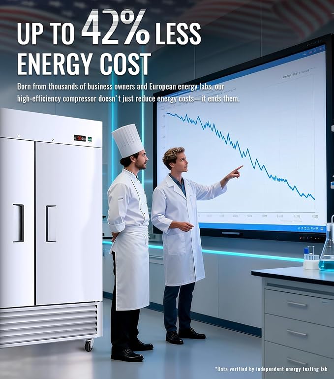 54" W Commercial Refrigerator, 49.6 Cu.ft Reach-In Double Door Stainless Steel commercial fridge, 6 Shelves, Fan Cooling, Auto Defrost, Digital Thermostat - Ideal for Restaurant, Bar, Cafe, Shop