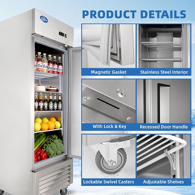 Commercial Refrigerator, 27" W Industrial Fridge, 23 Cu.Ft Commercial Reach in Stainless Steel Freezer, Commercial Freezer Upright with 5 Shelves for Restaurant, Bar, Supermarket