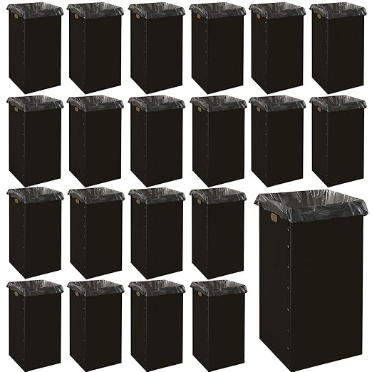 Nosiny 20 Pcs 30 Gallon Disposable and Reusable Corrugated Cardboard Trash Cans for Events, Recycling Bins Bulk with Trash Bags, Cardboard Garbage Boxes for Parties 16 x 16 x 30 (Black)