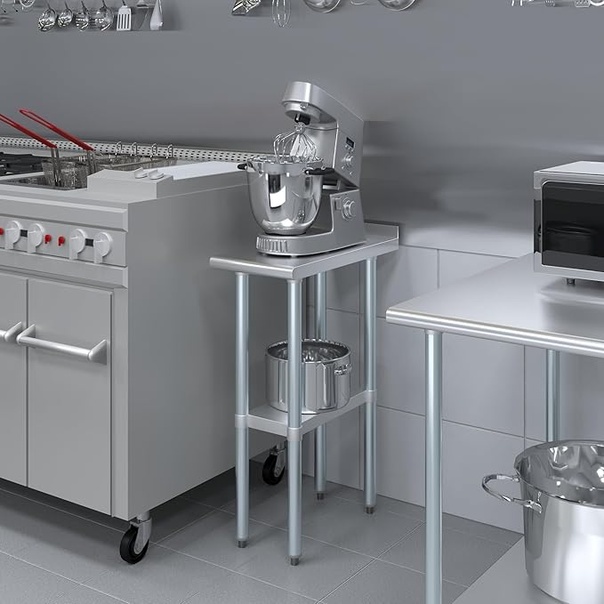 AmGood Stainless Steel Work Table with 1.5" Backsplash | Metal Kitchen Food Prep Table | NSF (12" Long x 24" Deep)