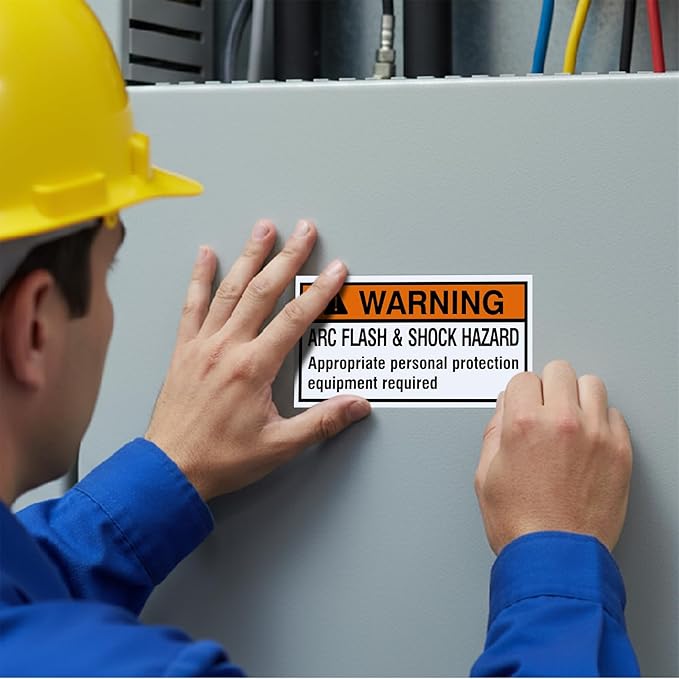 100 Pcs Warning Arc Flash and Shock Hazard Label - 2 x 4 Black & Orange Electrical Safety Warning Decal High Performance Polyester Safety Sticker Signs for the Workplace