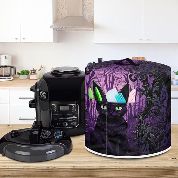 TODIYADDU Purple Gothic Cat Pressure Cooker Cover for 3 Quart Instant Pot Insulated Kitchen Appliance Dust Cover for Round Pressure Cooker Slow Cooker Practical Instant Pot Air Fryer Accessories