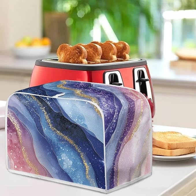 Blue Pink Marble Bread Maker Covers with Handle 2 Slice Toaster Cover Foldable Kitchen Small Appliance Cover Dust and Fingerprint Protection,Machine Washable