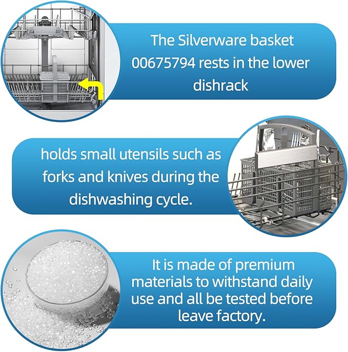 Upgraded 00675794 675794 9001396277 Dishwasher Cutlery Basket Silverware Basket (Gray) Replacement Part Compatible with Bosch Dishwashers, Set of 2