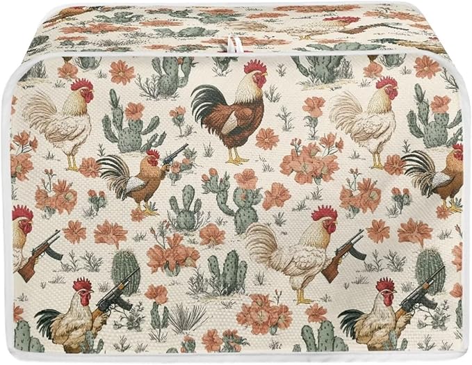 UNICEU Rooster Cactus Print Toaster Covers 4 Slice Anti-Scratch Cover Protection Dustproof Bakeware Protector with Top Hook
