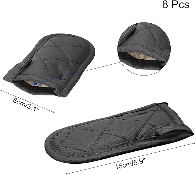 uxcell 8Pcs Pan Handle Sleeve, Pot Handle Covers Heat Resistant Iron Skillet Handle Covers for Kitchen Baking Cooking Supplies, Black