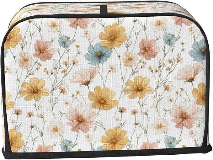 2 Slice Toaster Cover for Kitchen Botanica Flower Vintage Waterproof and Dustproof Toaster Dust Cover with Side Pockets Decorative Universal Cover for Wide Slot Toasters and Small Appliances