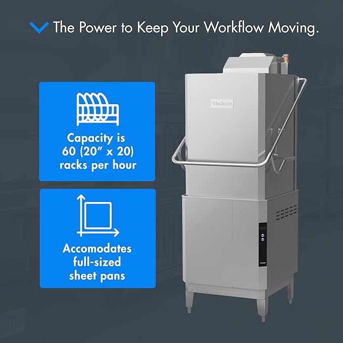 CX20HVG-208/3 Premier Series Ventless Dishwasher, Door Type Commercial Dishwasher with Extra High Hood, VaporGuard 2.0, Quad-Arm Wash, 60 Racks/Hr, Stainless Steel, 208V 3PH, 1.5 HP