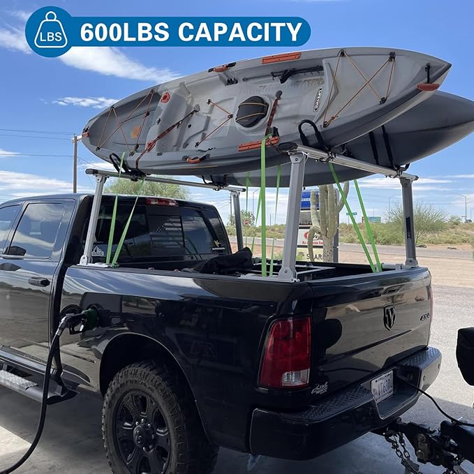 Non-Drilling Aluminum Truck Rack, Heavy Duty Width and Height Extendable Truck Bed Ladder Rack, Fit for Max 66" Wide Truck Bed, 600 lb. Capacity