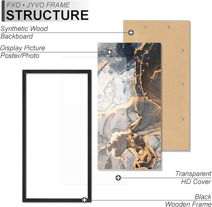 Engineered Wood 20x40 Frame, Black Picture Frame for 20 x 40 Inch Poster Puzzle Photo, Light Weight 20 by 40 Poster Frame with Wood-grain for Wall - 1 Pack/Black/20 x40