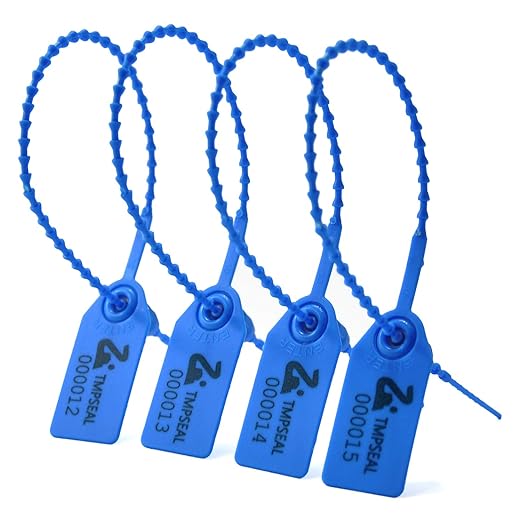 200 Blue Plastic Tamper Seals, Zip Ties Numbered for Fire Extinguishers Pull Tite Security Tags Disposable Self-Locking Safety Ties 250mm Length