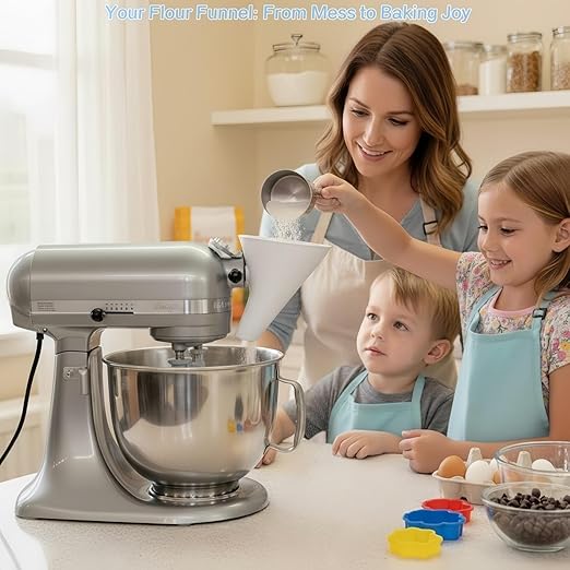 2Pcs Anti-Splash Flour Funnel for Stand Mixer – No-Mess, Premium Baking Gadgets Accessories Keeps Counters Clean for 4.5-5Qt Tilt-Head (KSM150) Best Premium Kitchen Aid Mixer Attachments