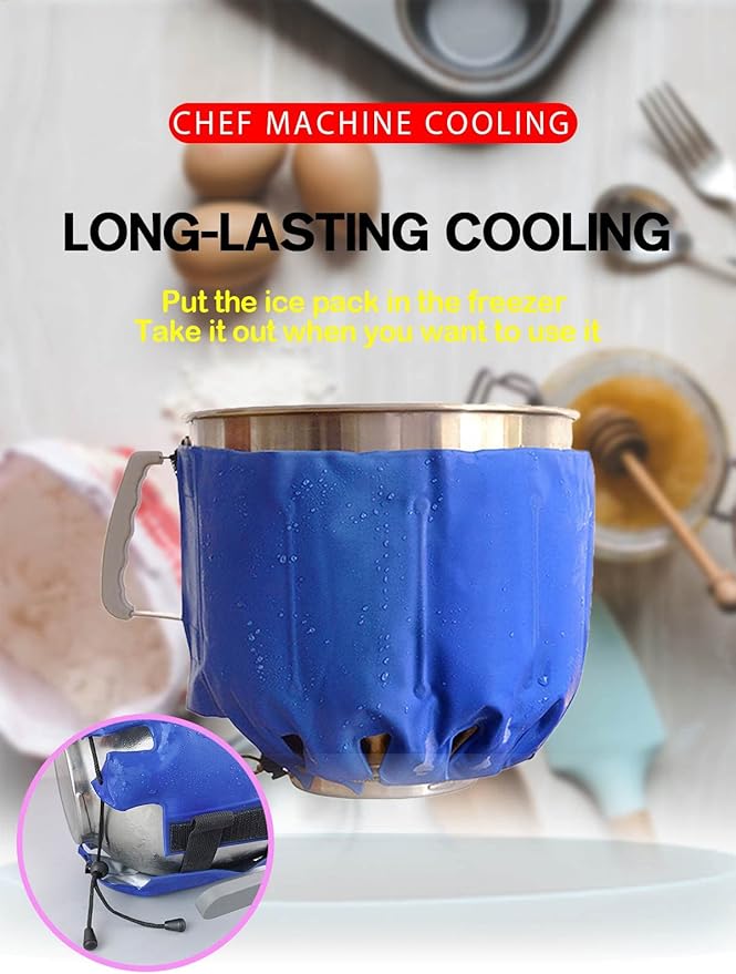 Reusable Ice Bag Ice Pack for Kitchen Stand Mixer (4 to 7 Qt), Blue, Fabric and PVC, Adjustable Size, Keeps Food Cool and Fresh