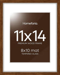 Homeforia 11x14 Brown Picture Frame, High End Dark Oak 11x14 Walnut Poster Frame with Mat 8x10, 11 x 14 Wooden Frame Matted to 8 by 10 inch Photo, 14x11 Thin Frames, Tempered Glass, Wall Kit, Set of 1