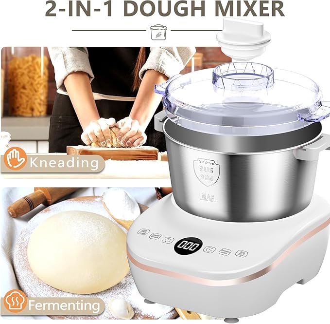 AIZIYO DoughChief, 5.3QT Dough Maker, Dough Mixer with Ferment Function, 304 Stainless Steel Bowl, Removeable lid, Face-up Touch Panel, Electric Dough Proofing Box for Pizza, Bread, Pasta & Mochi