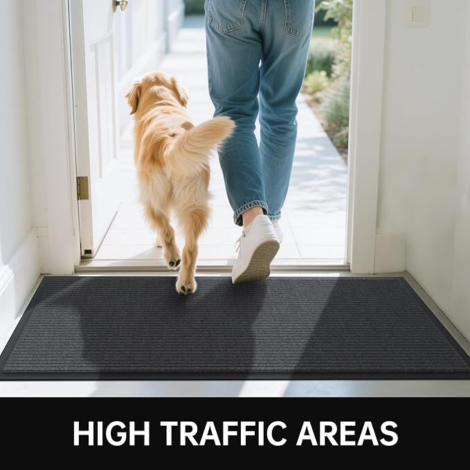 Front Door Mat, 3' x 4' Heavy Duty Indoor Outdoor Door Mat for Entryway, Commercial Door Mats Entrance, Low Profile Welcome Mats Non-Slip, Durable Rubber Backing Entry Mat for Patio, Home