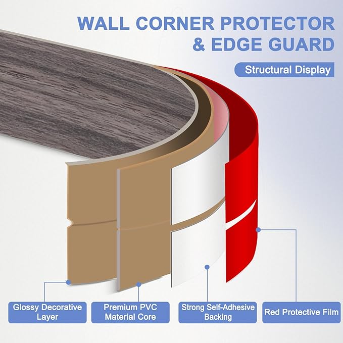 Wall Corner Protector Moulding Trim Peel and Stick Wall Corner Guards Trim Flexible Self Adhesive Edge Protector Moulding, 1.6 in x40 Ft, Brown Walnut Wood