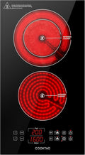 Dual Heating Coil Design of 2 Burner Electric Cooktop, 1800W Commercial Ceramic Infrared Cooking Hot Plate, Portable Countertop or Built-in Radiant Stove Top Cooker with WATT and TEMP Control