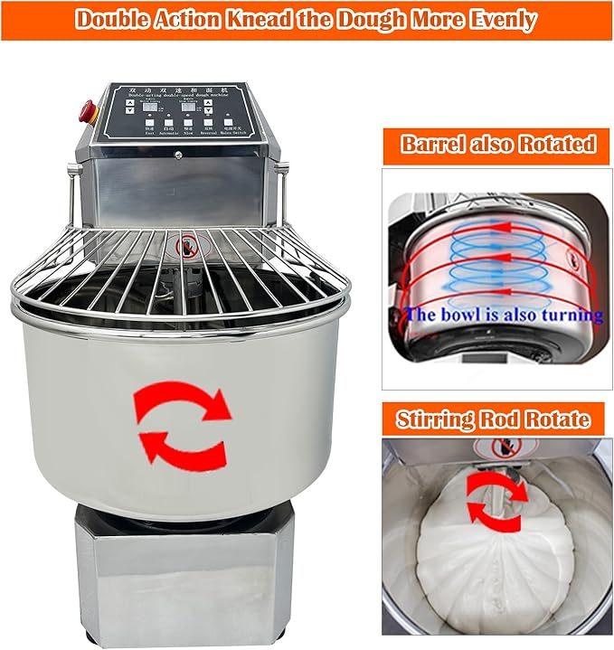40L Stand Dough Mixer, Double-acting Double-speed Dough Machine with Variable Frequency for Commercial, Stand Spiral Food Mixer for Mixing Pizza Bread Dough in Restaurants Bakeries