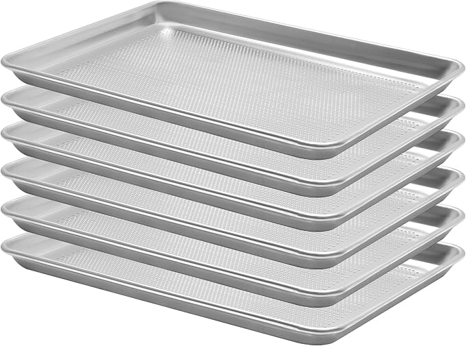 6 Pack Half Size 18" x 13" Aluminum Baking Sheet Pan Perforated, Commercial Bakery Equipment Cookie Sheets, NSF Approved Baking Tray