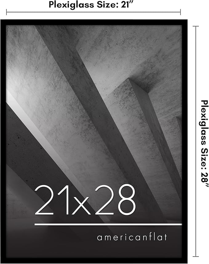 Americanflat 21x28 Poster Frame with Polished Plexiglass - Streamline Collection - Thin Border Picture Frame for Wall Display - Hanging Hardware Included - Black