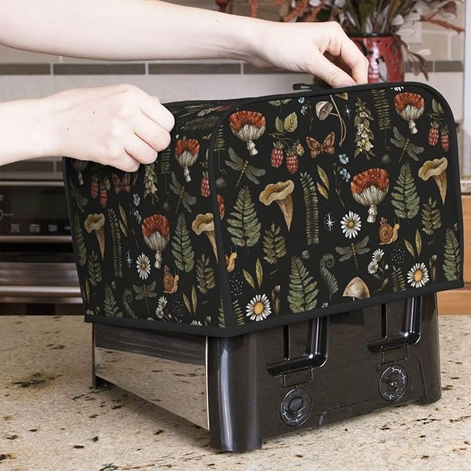 Vintage Witch Leaves Plant Mushroom 4 Slice Toaster Cover, Waterproof Toaster Dust Cover Bread Maker Protective For Small Kitchen Appliance Dining Room Table Home Decor Gifts