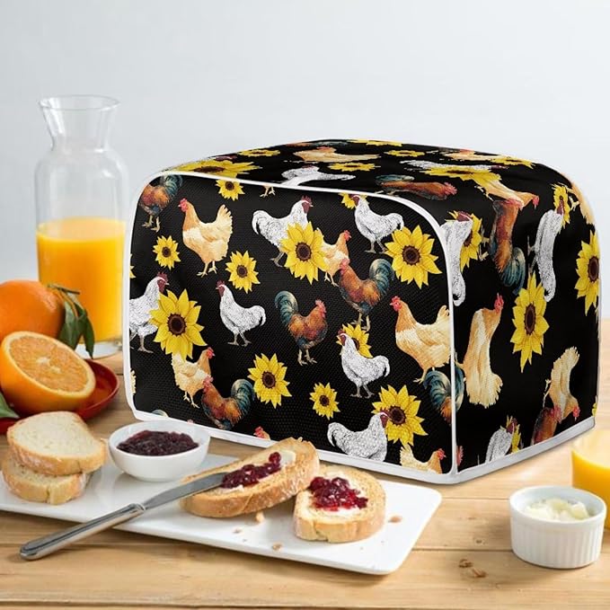 Rooster Sunflower Print 2 Slice Toaster Covers Dust Protection Bread Maker Covers Toaster Cloth Cover Washable Kitchen Accessories