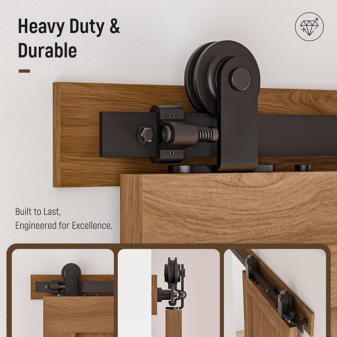 CCJH 13.6FT Sliding Barn Door Hardware Kit, Heavy Duty, Smoothly and Silently, Easy to Install, Fit 40.8" Width Double Door Panel, T-Shaped Style Black