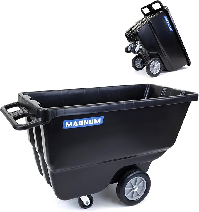 Tilt Truck, 1/2 Cu. Yd. Capacity Dump Cart with Heavy Duty 12” Wheels & 5” Casters for Handling, Transporting on Construction Jobsites, 750 lbs, Trash Cart with Wheels DUC12A-02PK (2-Pack)