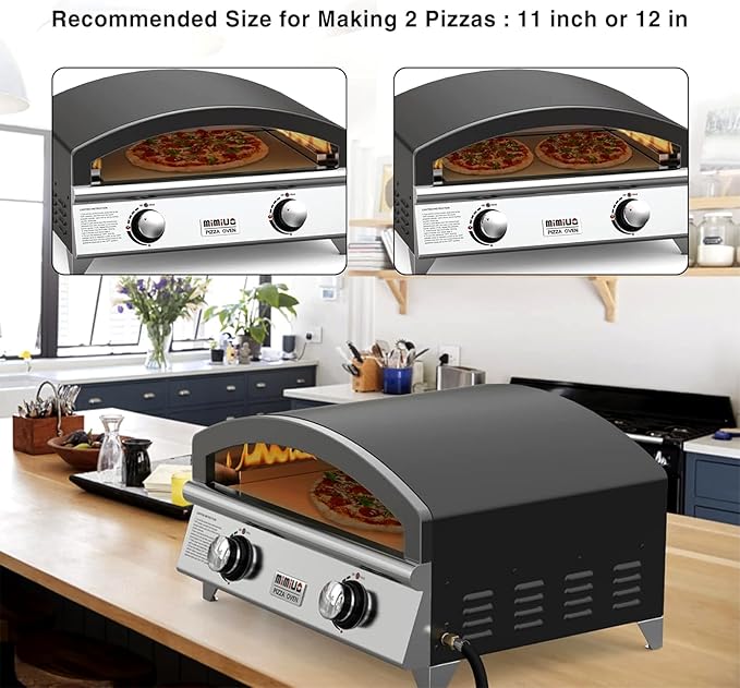 Mimiuo 25 Inch Outdoor Gas Pizza Oven, Portable Propane Pizza Oven with Large Baking Stone - Make 2 Pizzas At Once - Multifunctional Stainless Steel Grilling Stove to Cook Steak Meat Seafood