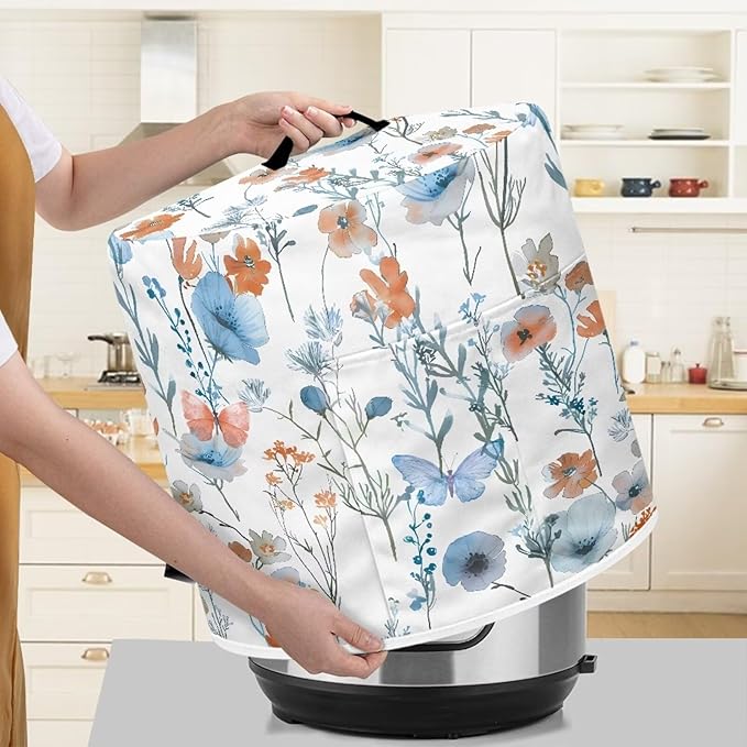 TODIYADDU White Butterfly Pressure Cooker Cover for 3 Quart Instant Pot Insulated Kitchen Appliance Dust Cover for Round Pressure Cooker Slow Cooker Practical Instant Pot Air Fryer Accessories