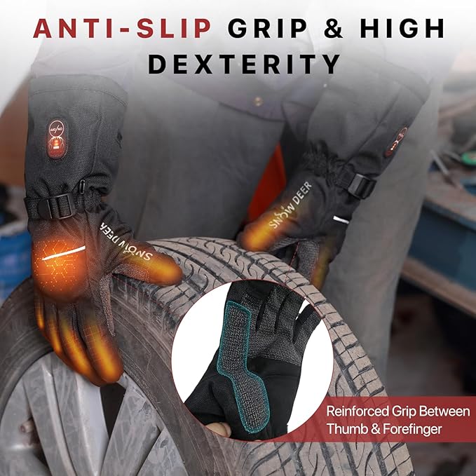 SNOW DEER Heated Gloves for Men Women - Rechargeable, Waterproof, Cut-Resistant with Touchscreen for Winter Outdoor Work Camping Warmer