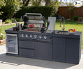 98-Inch Modular Natural Gas Outdoor Kitchen Island with Grill, All-in-One Patio Cooking Station with BBQ Grill, Refrigerator, Sink & Storage