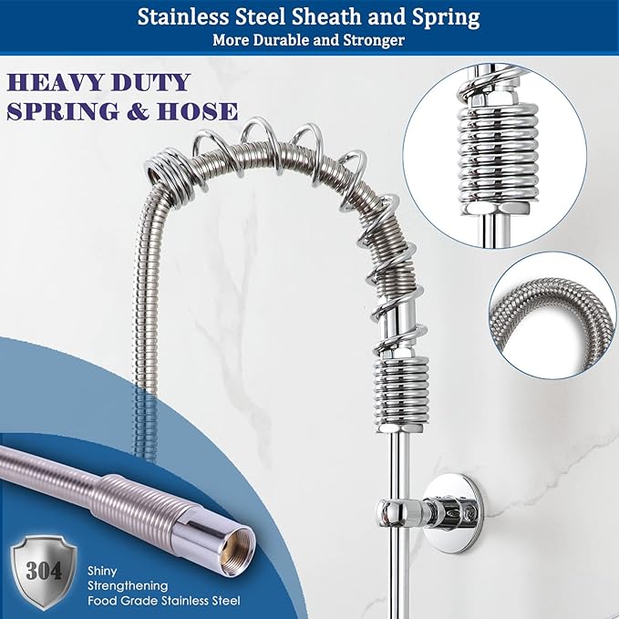 Commercial Sink Faucet with Sprayer, 8 Inch Center Wall Mount Kitchen Faucet with 12” Swing Spout 36” Height Compartment Sink for Restaurant Industrial, Chrome Polished
